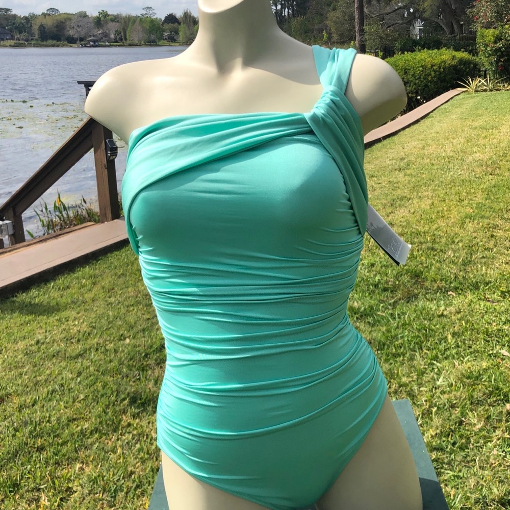 One Piece Swimsuit with Ruched Front/One Shoulder